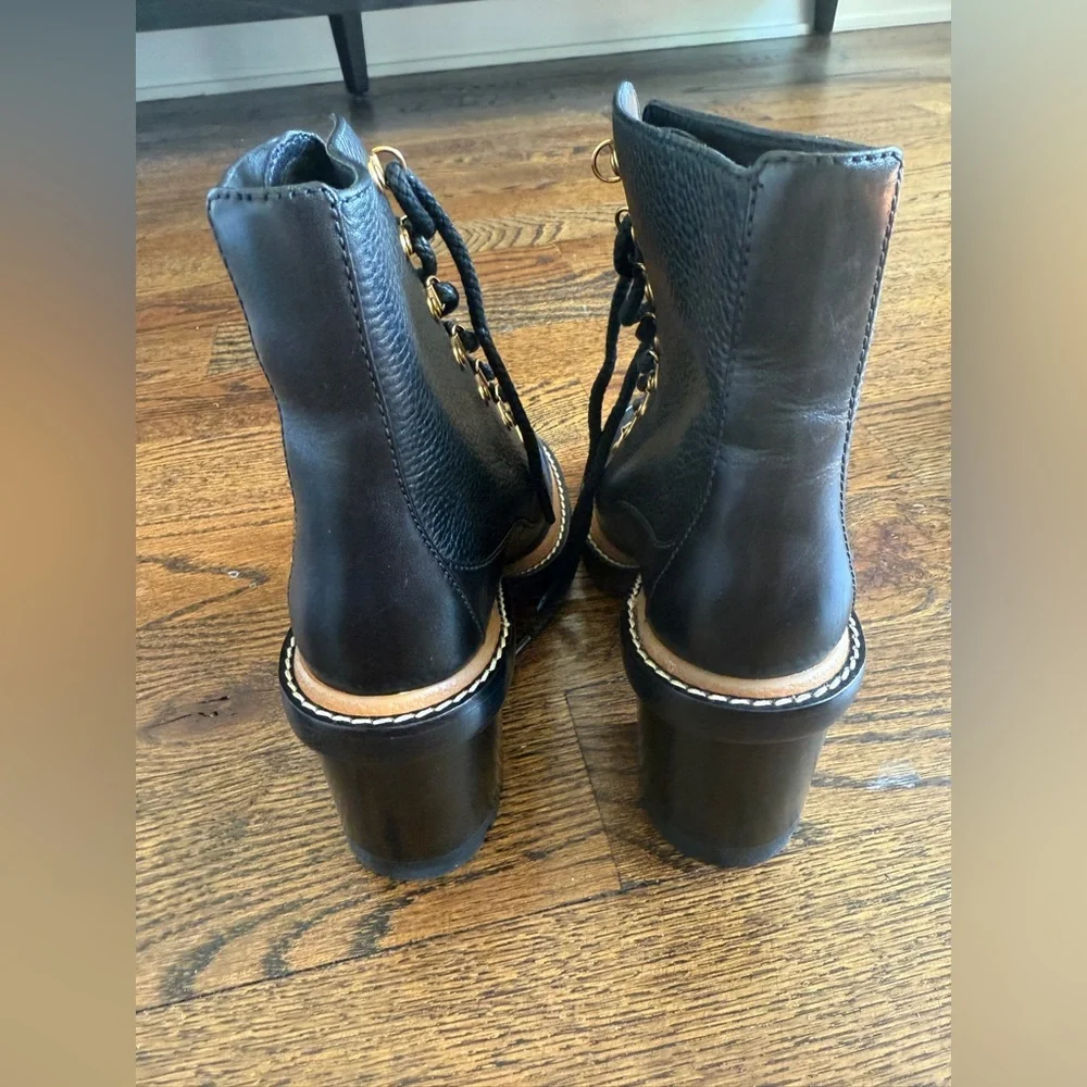 Tory Burch combat boots Black Leather Ankle Boots Sz 6